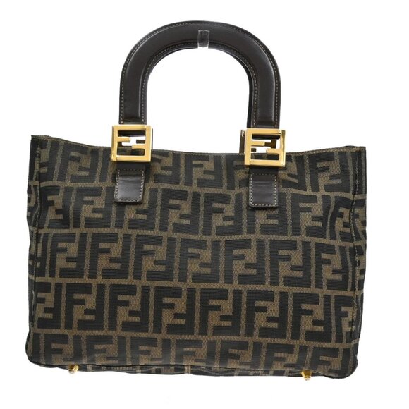 FENDI Logo Zucca Pattern Hand Bag Canvas Leather Brown GHW Italy - Picture 1 of 14